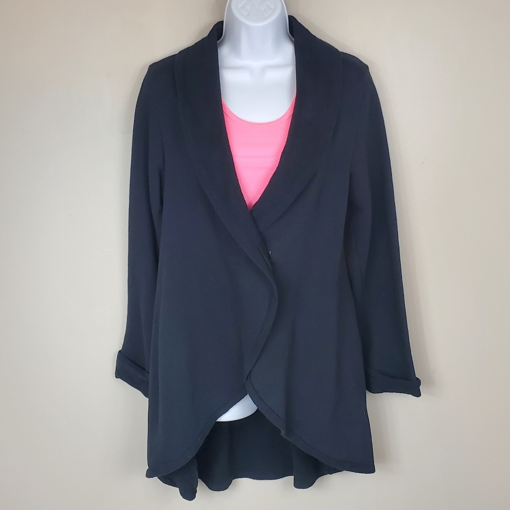 Goddess Gear Women's Black Shawl Collar Herringbone Knit Cardigan